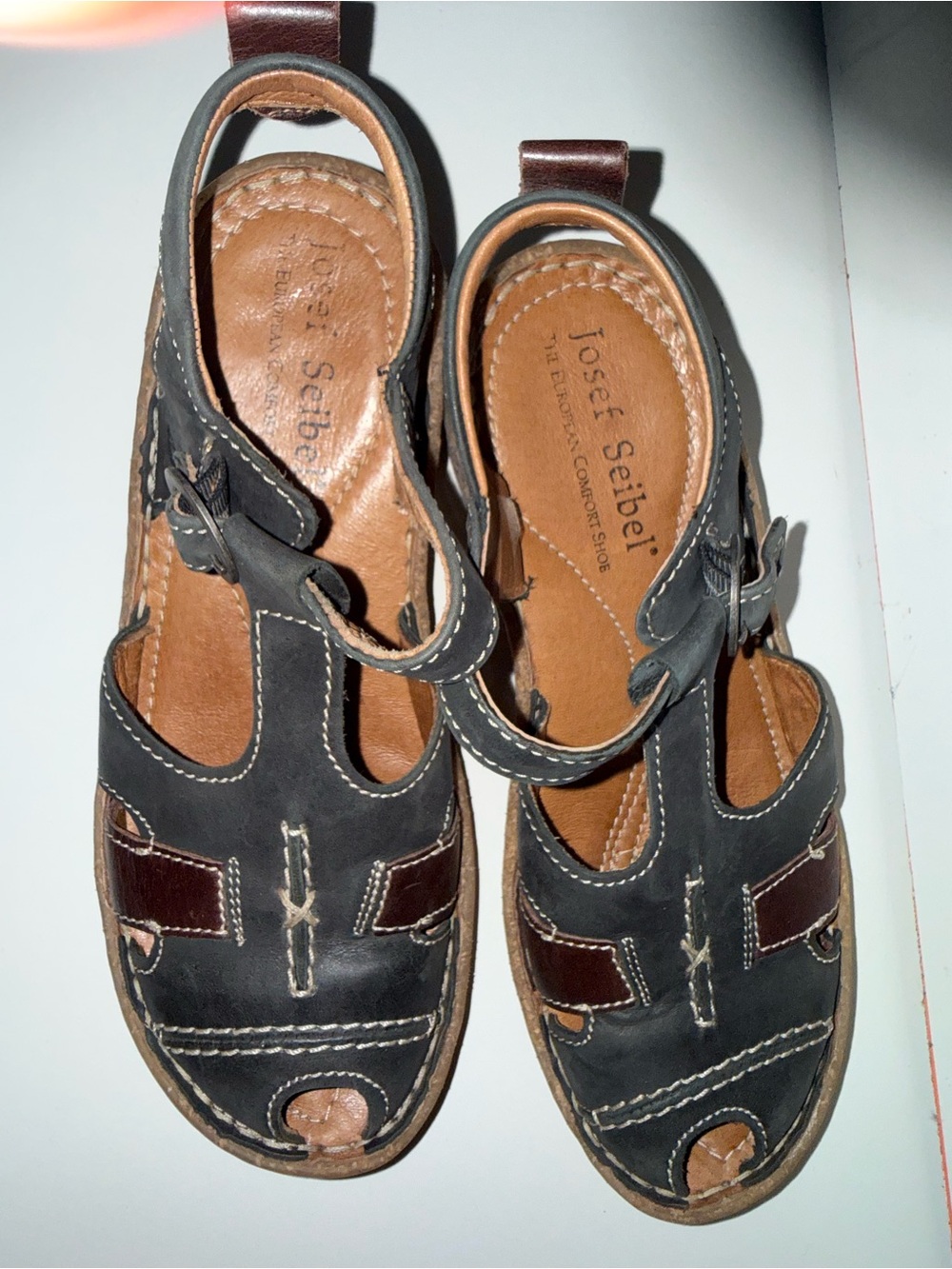Josef Seibel Women’s Leather Comfort Sandals EU 37 Blue Gray Brown Slingback